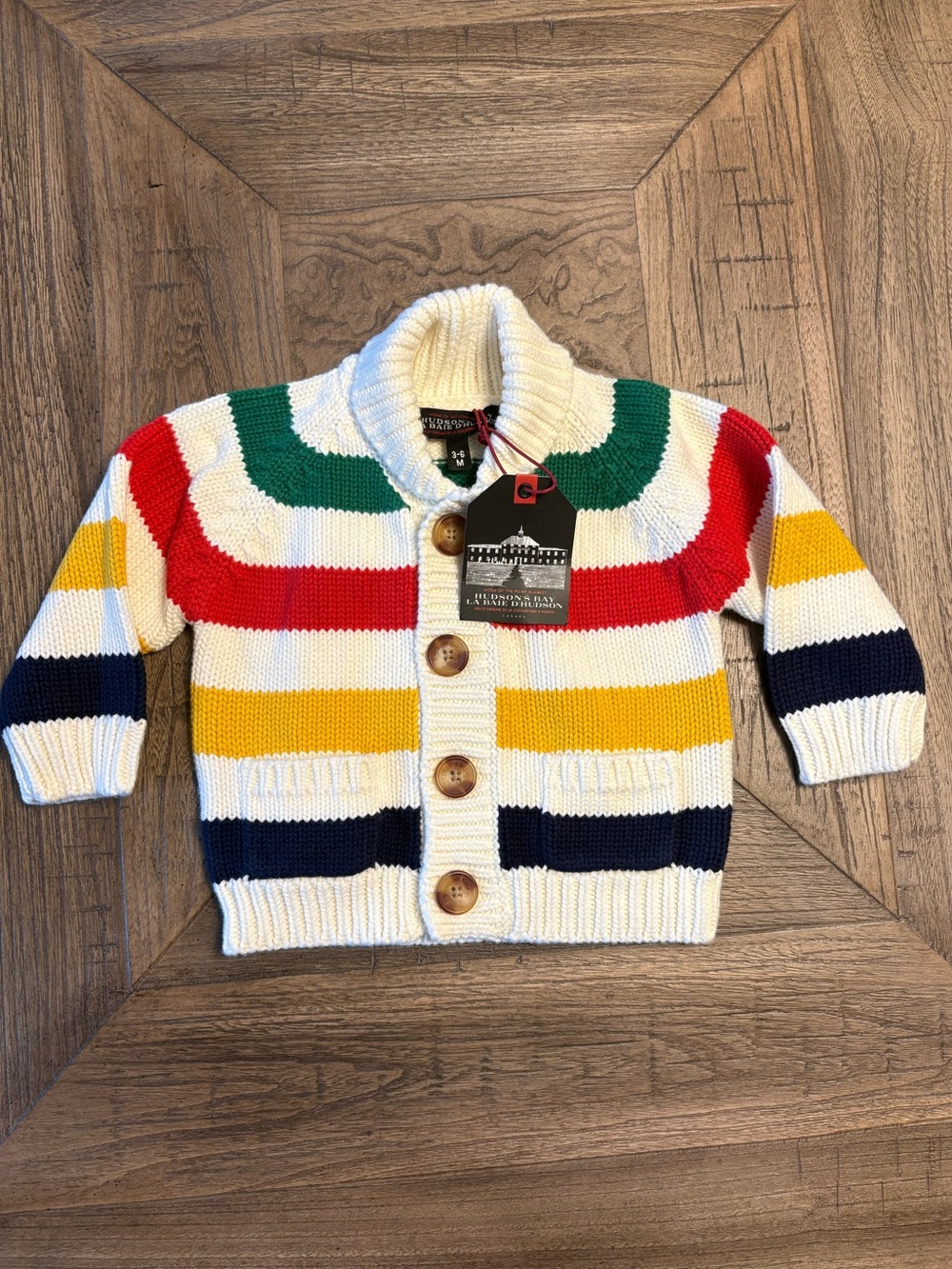 Hudson’s Bay Baby Multi-Color Striped Knit Cardigan Sweater 3-6 mo.   NWT